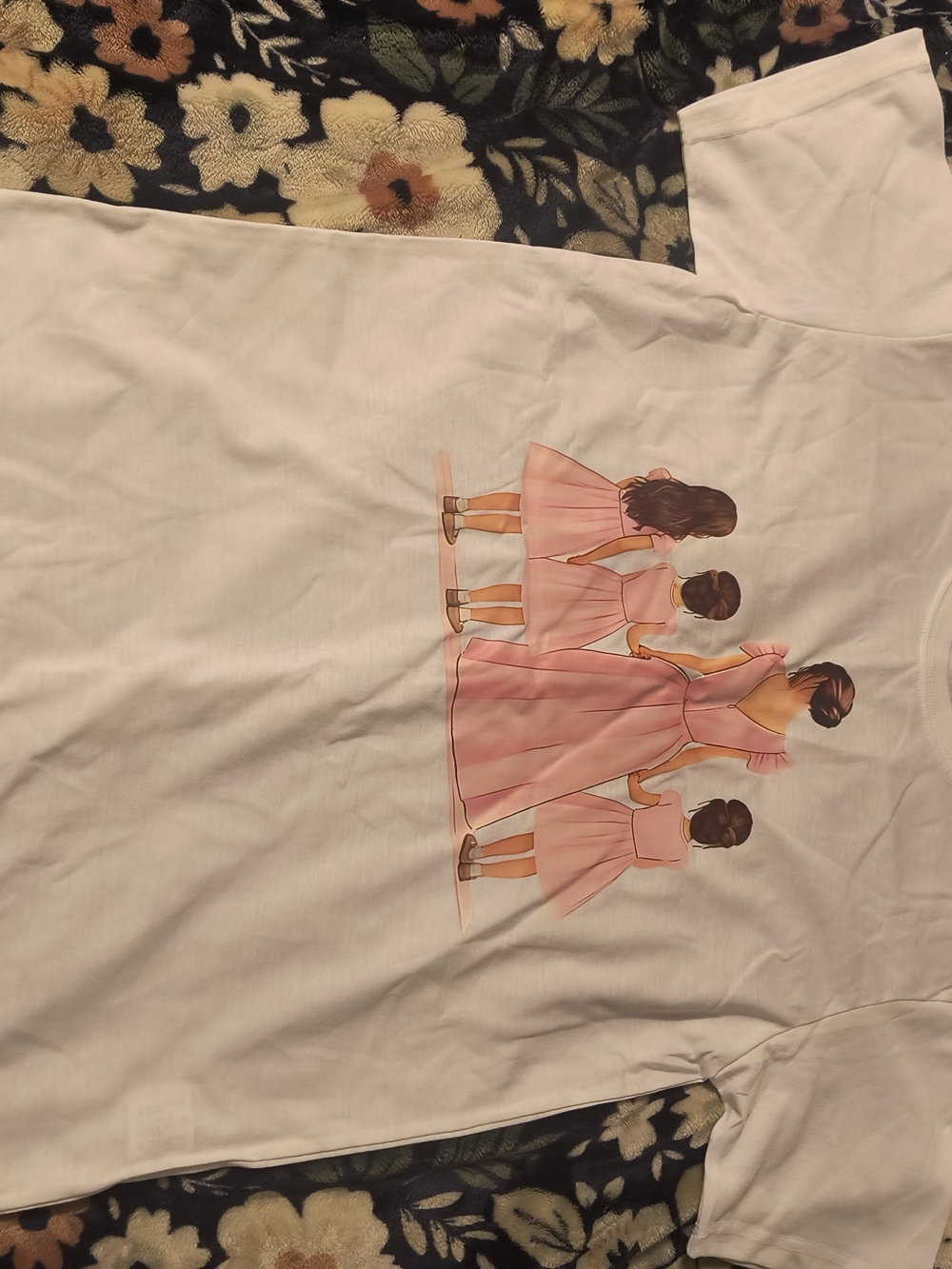 Source Unknown White Tee with Pink Mother-Daughter Dress Graphic